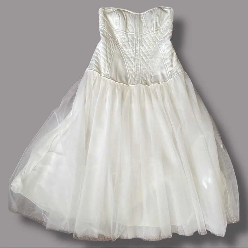 NWT Anthropologie BHLDN Strapless Satin/Tulle-Skirt Tea Length Dress Medium - Picture 2 of 16